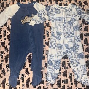 Boys' Blue Fleece One-Piece Footed Pajamas - Car Print